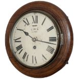 LMS 8 inch oak cased railway clock with a Smiths Empire going barrel movement. The original dial