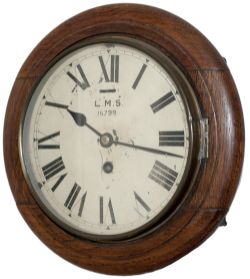 LMS 8 inch oak cased railway clock with a Smiths Empire going barrel movement. The original dial