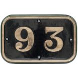 GWR cast iron cabside numberplate 93 ex Rhymney Railway Riches S Class 0-6-0 T built by Hudswell