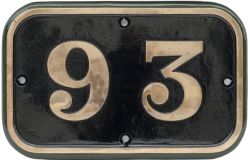 GWR cast iron cabside numberplate 93 ex Rhymney Railway Riches S Class 0-6-0 T built by Hudswell