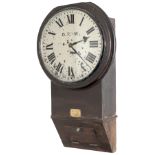 Great Western Railway 12 inch teak cased drop dial chisel bottom fusee railway clock with a large