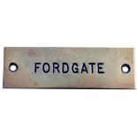 GWR signal box shelfplate FORDGATE probably ex Meads Crossing box. Machine engraved brass