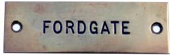 GWR signal box shelfplate FORDGATE probably ex Meads Crossing box. Machine engraved brass