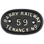 Barry Railway Tenancy House numberplate No 59. These were used on the Barry Railway tied houses.