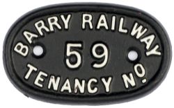 Barry Railway Tenancy House numberplate No 59. These were used on the Barry Railway tied houses.