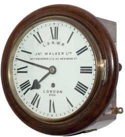 London and North Western Railway 8in mahogany cased English fusee railway clock. The English fusee