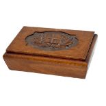 Southern Railway Shipping oak Cigarette Case with hinged lid carved with the SR Shipping flag. It is