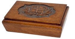 Southern Railway Shipping oak Cigarette Case with hinged lid carved with the SR Shipping flag. It is