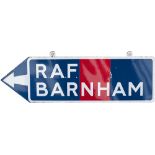 Motoring road sign RAF BARNHAM. Double sided enamel measuring 34in x 11in. Both sides in very good