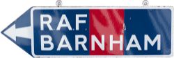 Motoring road sign RAF BARNHAM. Double sided enamel measuring 34in x 11in. Both sides in very good