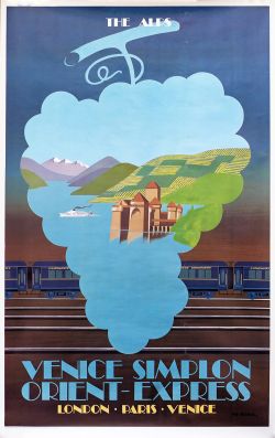 Poster VSOE VENICE SIMPLON ORIENT EXPRESS THE ALPS by Fix Masseau 1979. Double Royal 25in x 40in. In