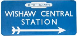 BR(Sc) FF station direction enamel sign WISHAW CENTRAL with British Railways totem in the top and