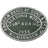 Diesel Worksplate ANDREW BARCLAY SONS & Co LTD No 404 1956 ex British Railways unclassified number