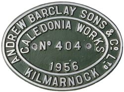 Diesel Worksplate ANDREW BARCLAY SONS & Co LTD No 404 1956 ex British Railways unclassified number