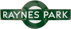 Southern Railway enamel target station sign RAYNES PARK from the former London & South Western