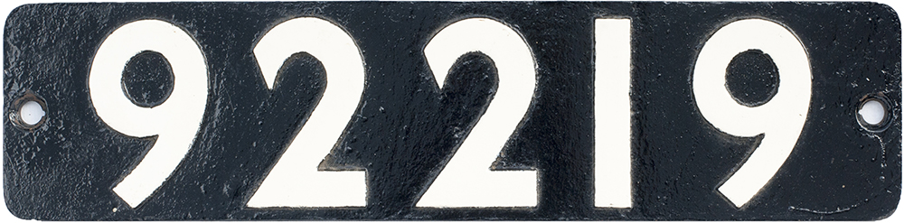 Smokebox numberplate 92219 ex BR Riddles 9F 2-10-0 built at Swindon in 1960 and was the