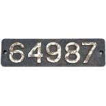 Smokebox numberplate 64987 ex LNER Gresley J39 built at Darlington in 1941. Allocated to New