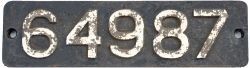 Smokebox numberplate 64987 ex LNER Gresley J39 built at Darlington in 1941. Allocated to New