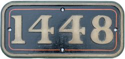 GWR brass cabside numberplate 1448 ex Collett 0-4-2 T built at Swindon in 1935 and originally