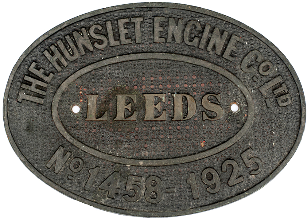 Worksplate THE HUNSLET ENGINE CO LEEDS No 1458 1925 ex 0-6-0 ST supplied to Yorkshire Electric Power