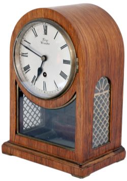 Great Western Railway 6.5in dial bracket railway clock. The Mahogany arched top case has a rear