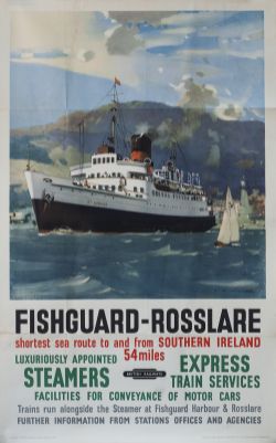 Poster BR(W) FISHGUARD - ROSSLARE by L. A. Wilcox. Double Royal 25in x 40in. In very good