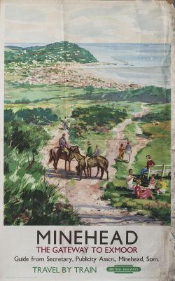 Poster BR(W) MINEHEAD THE GATEWAY TO EXMOOR by Johnston 1956. Double Royal 25in x 40in. In fair