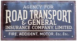 Advertising enamel sign AGENCY FOR ROAD TRANSPORT & GENERAL INSURANCE COMPANY LIMITED, FIRE,