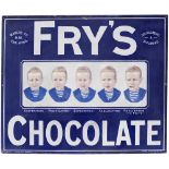 Advertising enamel sign FRY'S CHOCOLATE MAKERS TO H.M. THE KING featuring the famous five boys. This