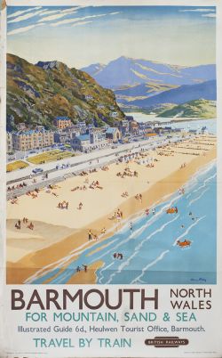 Poster BR(W) BARMOUTH FOR MOUNTAIN, SAND & SEA by Harry Riley. Double Royal 25in x 40in. In good