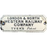 LNWR enamel signal box instrument plate LONDON & NORTH WESTERN RAILWAY COMPANY TYER'S PATENT. In