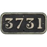 GWR cast iron cabside numberplate 3731 ex Collett 0-6-0 PT built at Swindon in 1937. Allocations