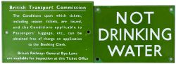 BR(S) enamel station signs; a standard British Transport Commission CONDITIONS OF TICKETS, 6in x