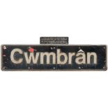 Nameplate CWMBRAN and plaque ex British Railways Class 37 Diesel built by English Electric in 1965