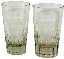 A pair of Southern Railway cut glass JUICE GLASSES both marked to the front with the SR Shipping