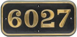 GWR brass cabside numberplate 6027 ex Collett King Class 4-6-0 built at Swindon in 1930 and named