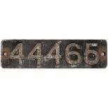 Smokebox numberplate 44465 ex LMS Fowler 0-6-0 built at Horwich in 1928. Allocated to Kettering,