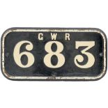 GWR cast iron cabside numberplate GWR 683 ex Cardiff Railway 0-6-0 T built by Hudswell Clarke as