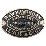 Worksplate R & W HAWTHORN, LESLIE & CO LTD ENGINEERS NEWCASTLE-ON-TYNE 3061 - 1914 ex Taff Vale