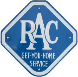 Motoring enamel sign RAC GET-YOU-HOME SERVICE. In good condition with a couple of small areas of