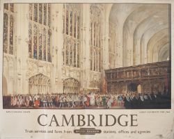 Poster BR(E) CAMBRIDGE KING'S COLLEGE CHAPEL ELIZABETH'S VISIT 1564 by Fred Taylor. Quad Royal