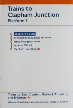 London Transport Underground FF enamel sign TRAINS TO CLAPHAM JUNCTION PLATFORM 1 SHEPHERD'S BUSH,