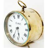 GWR brass Drum Clock with original enamel dial lettered G.W.R. and stamped 5556 on the side and back