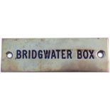 GWR signal box shelfplate BRIDGWATER BOX probably ex Meads Crossing box. Machine engraved brass