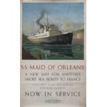 Poster BR(S) SS MAID OF ORLEANS A NEW SHIP FOR ANOTHER SHORT SEA ROUTE TO FRANCE by David Cobb