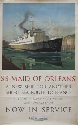 Poster BR(S) SS MAID OF ORLEANS A NEW SHIP FOR ANOTHER SHORT SEA ROUTE TO FRANCE by David Cobb