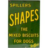 Advertising enamel sign SPILLERS SHAPES THE MIXED BISCUITS FOR DOGS. Measures 30in x 20in and is