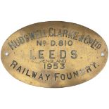 Diesel worksplate HUDSWELL CLARKE & CO LTD RAILWAY FOUNDRY LEEDS ENGLAND No D810 1953 ex