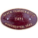 Worksplate BEYER PEACOCK 7271 MANCHESTER 1948 ex Rhodesian Railways 15 Class 4-6-4 + 4-6-4 Garratt