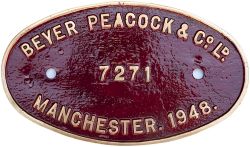Worksplate BEYER PEACOCK 7271 MANCHESTER 1948 ex Rhodesian Railways 15 Class 4-6-4 + 4-6-4 Garratt